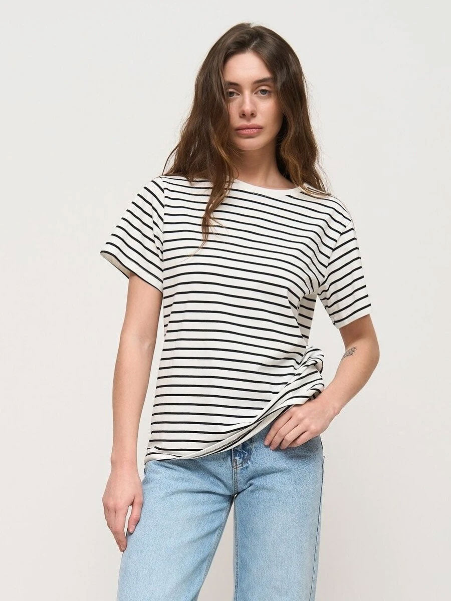 Gestreept kort mouwen T-shirt