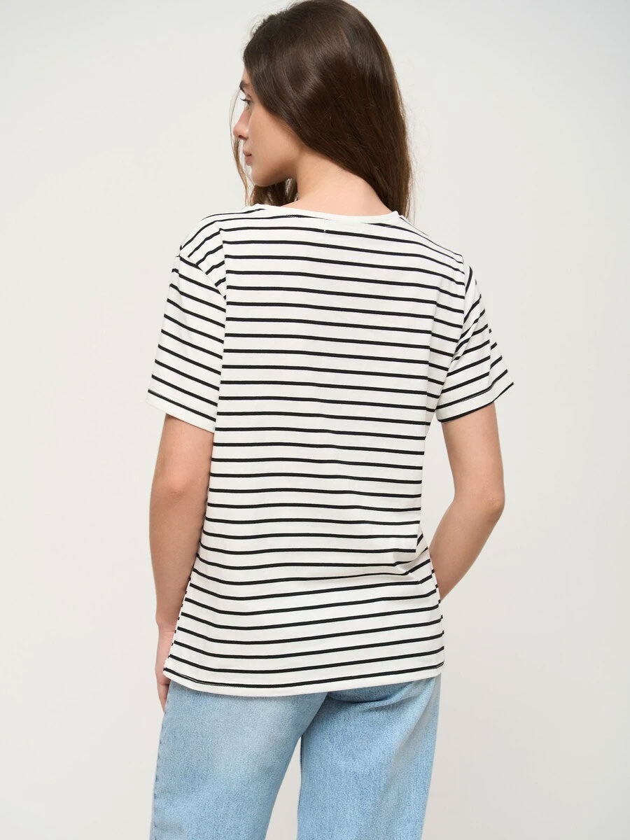 Gestreept kort mouwen T-shirt