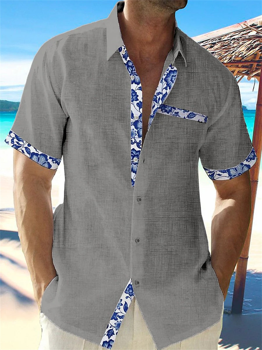 Heren Shirt - Korte Mouwen - Ademend Linnen - Casual Fit - Bloemen-4