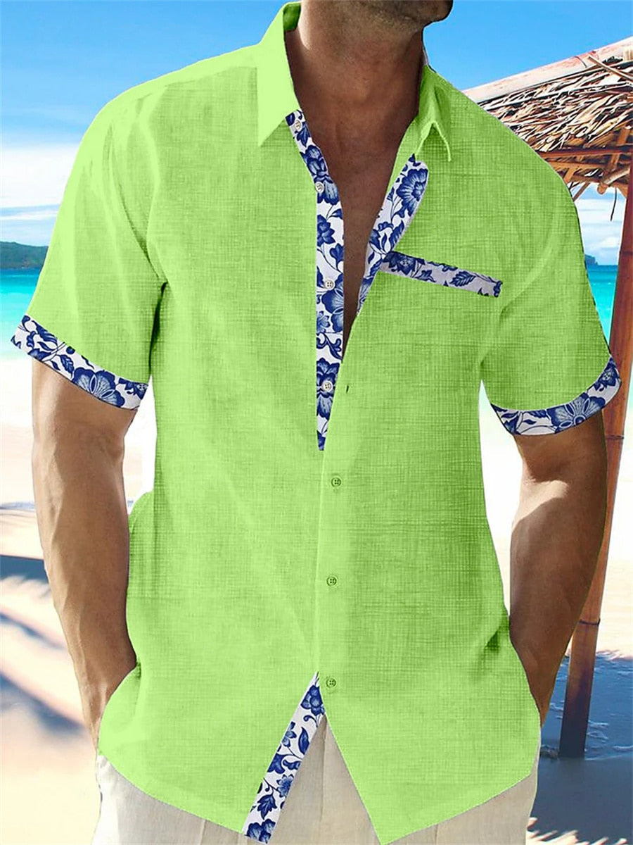 Variant image for Heren Shirt - Korte Mouwen - Ademend Linnen - Casual Fit - Bloemen-49