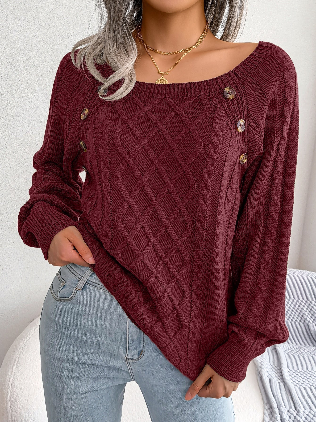 Variant image for Zwarte Trui Dames - Gevlochten Structuur - Warme Lange Pullover-10