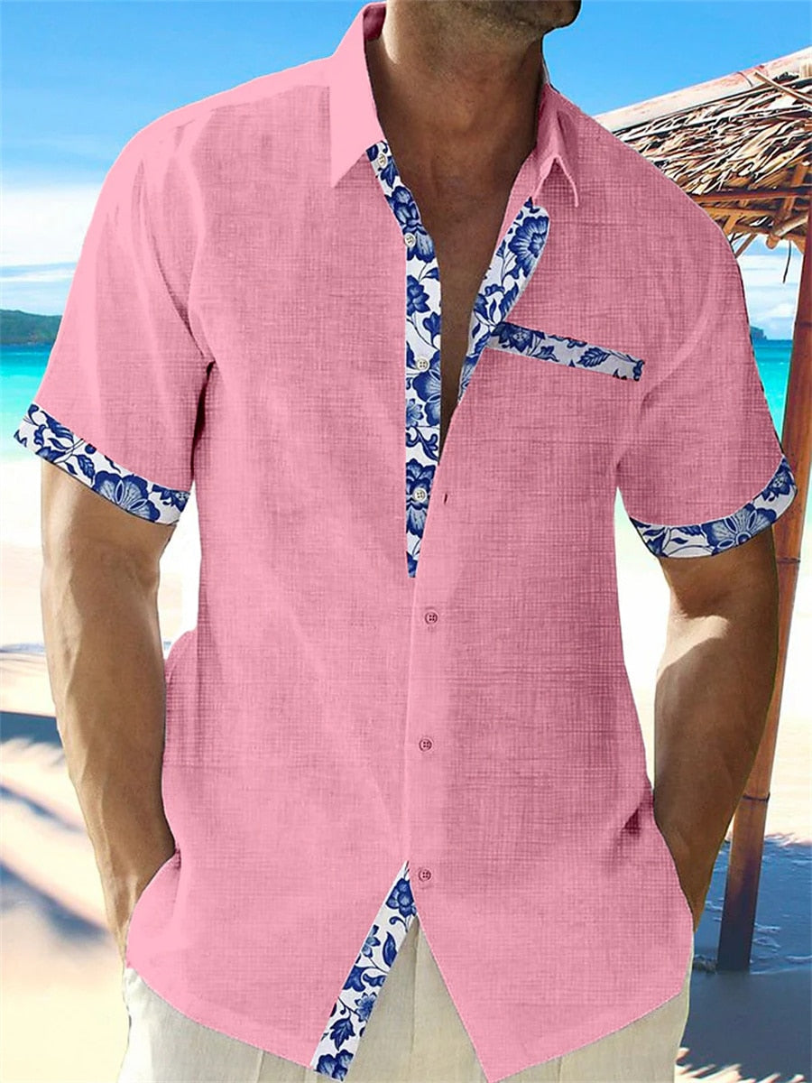 Heren Shirt - Korte Mouwen - Ademend Linnen - Casual Fit - Bloemen-5
