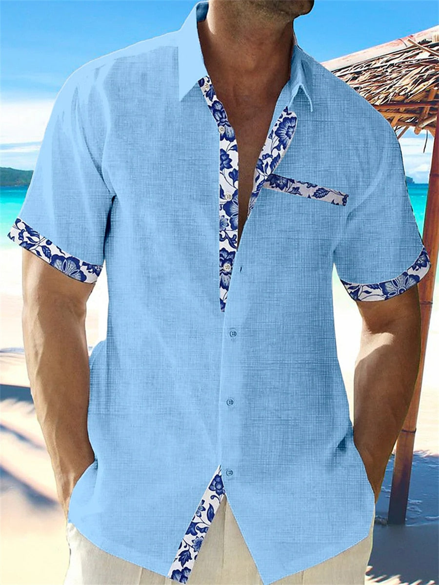 Heren Shirt - Korte Mouwen - Ademend Linnen - Casual Fit - Bloemen-6