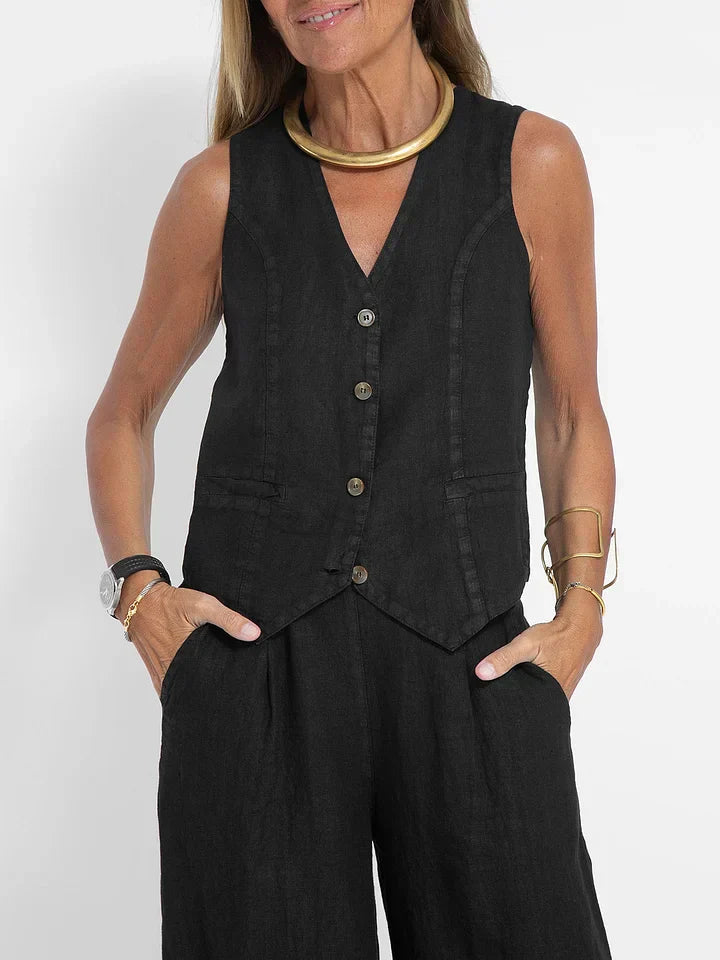 Dames Set Met Vest - Lichtgewicht stof - Knoopsluiting - Elegante stijl