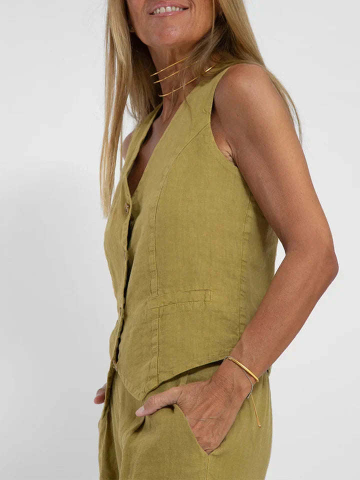 Dames Set Met Vest - Lichtgewicht stof - Knoopsluiting - Elegante stijl