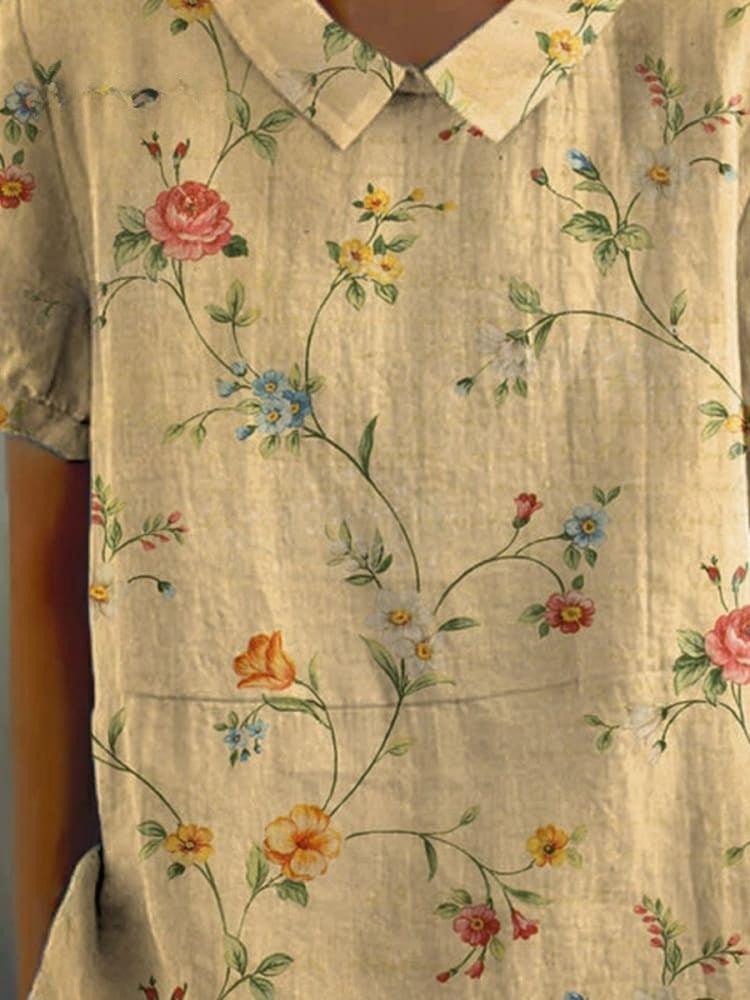 Dames T Shirt - Bloemenprint - Retro Stijl - Casual Tops