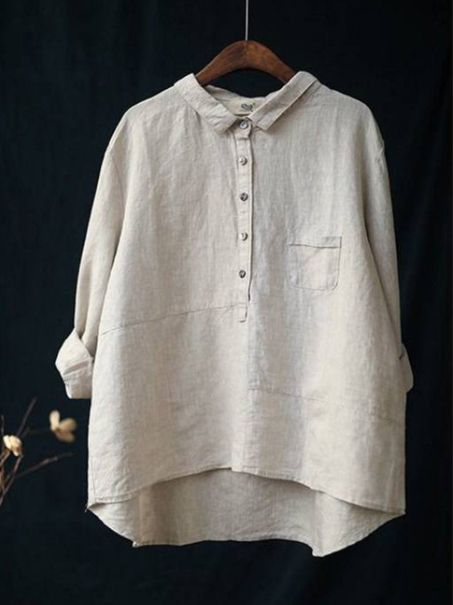 Dames Shirt - Revershals - Casual Katoen en Linnen - Lange Mouwen - Tops Dames-4