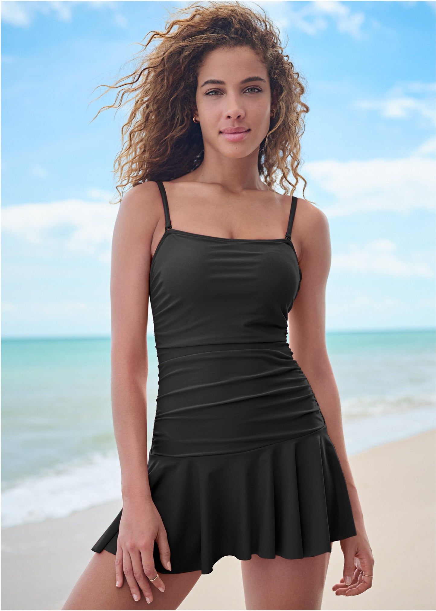 Venice Skirted Swim Dress - Black Beauty