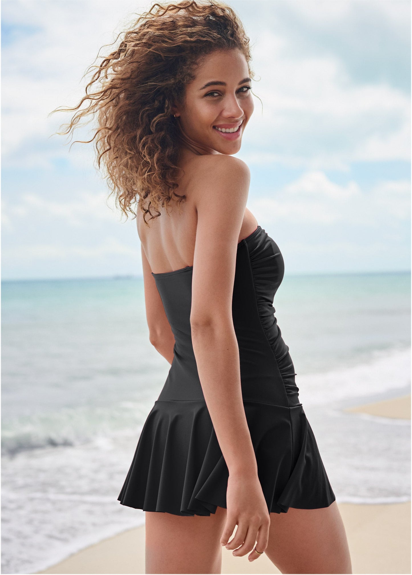 Venice Skirted Swim Dress - Black Beauty