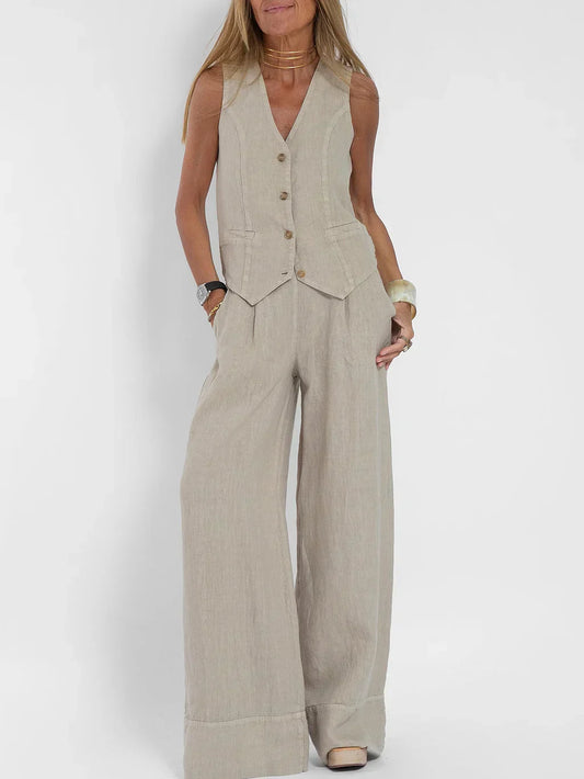 Dames Vesten - Lichtgewicht Linnen - Geknoopte Voorkant - Elegante Stijl-1
