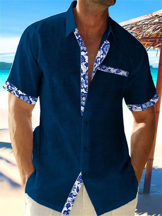 Heren Shirt - Korte Mouwen - Ademend Linnen - Casual Fit - Bloemen-2