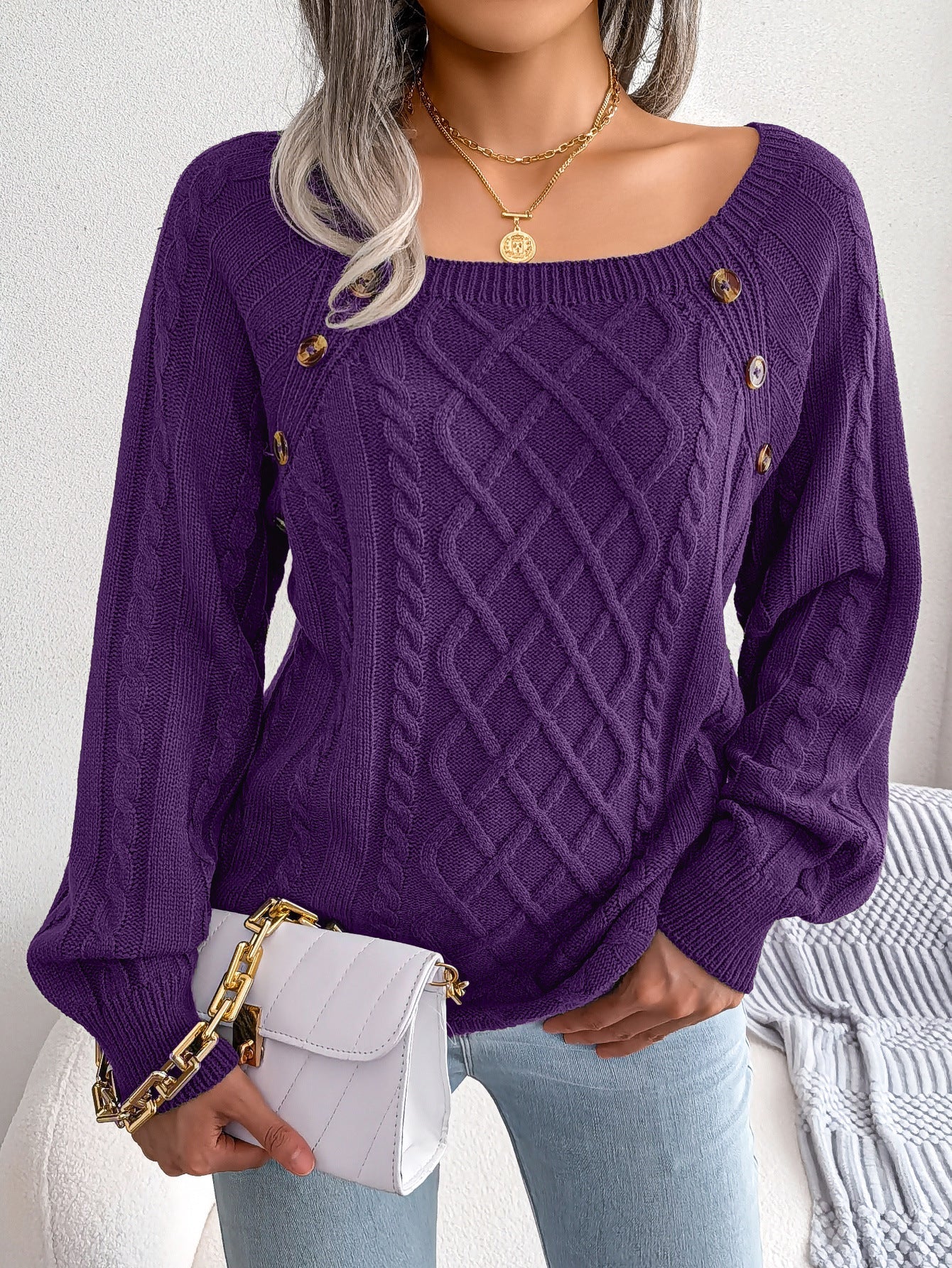 Variant image for Zwarte Trui Dames - Gevlochten Structuur - Warme Lange Pullover-19
