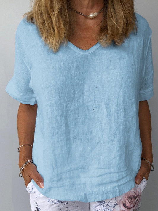 Dames Casual Blouse - Ademend Katoen - Lichtblauw - Ontspannen Pasvorm-1